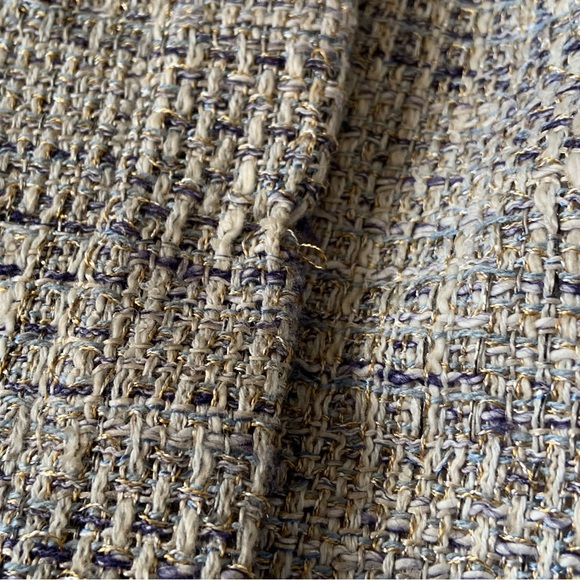 Eskandar Tabard Woven Jacket Size 1 Gold Blue Textured Tweed Style Open Cotton - Picture 3 of 10